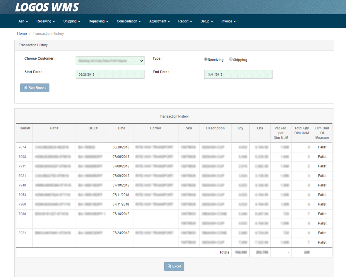WMS Transaction History